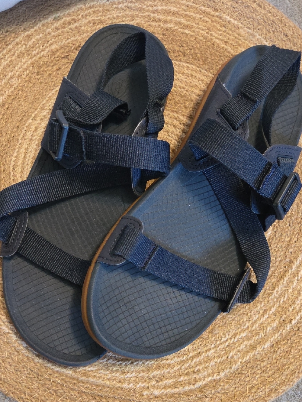 Chaco Brown Sandal Soles with Navy Blue Straps